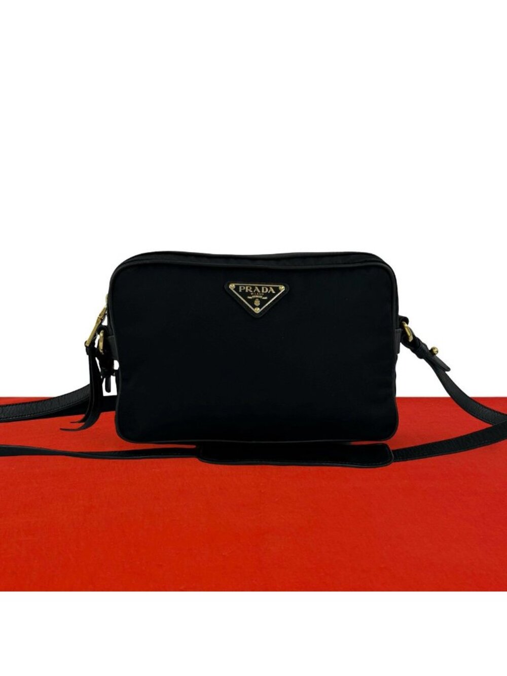 Prada Triangle Logo Tessuto Pocono Nylon Leather Mini Shoulder Bag Pochette